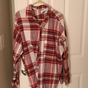 Red/Orange/White Plaid Button Up